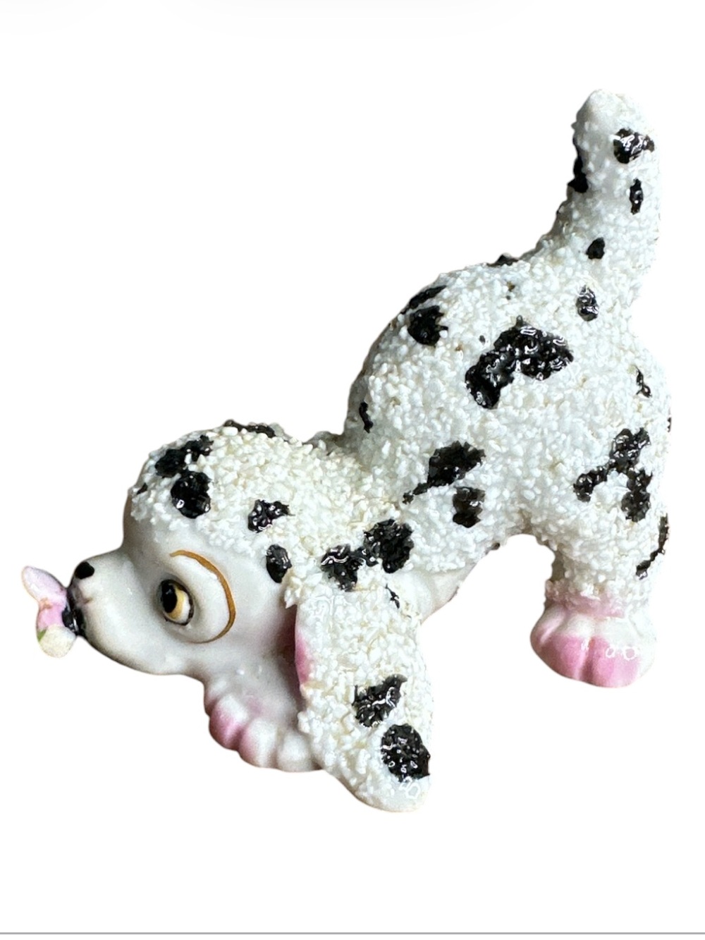 Vintage sugar coated porcelain glazed spotted dog butterfly on nose figurine - Picture 2 of 7